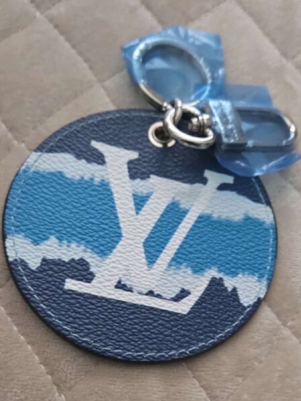Keychain - Blue White Monogram Round Key Chain LV - Final Price